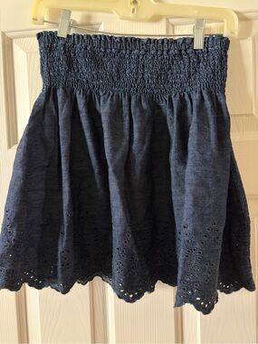 GAP Navy Smocked Waist Eyelet Mini Skirt